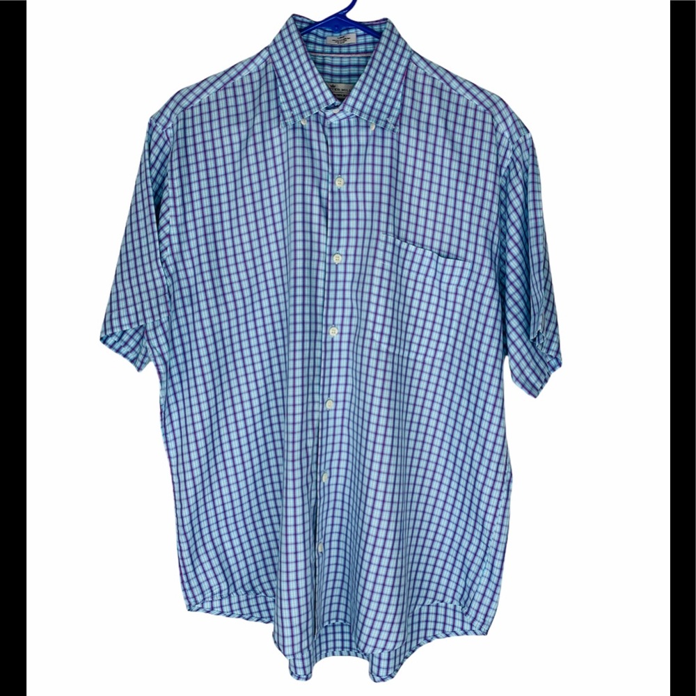 PETER MILLAR Men’s Large Short Sleeve Shirt Plaid Crown Soft